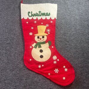 Vintage 1970s Felt Appliqué Stocking Merry Christmas Snowman